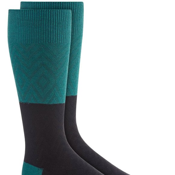 ALFANI Mens Green Color-Blocked Textured Diamond Print Dress Socks 12/13 Fit - Picture 3 of 4